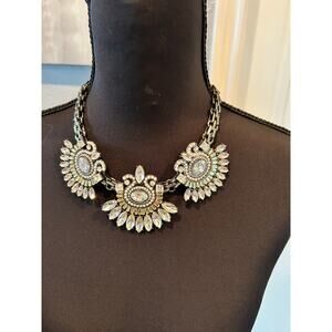 RSVP Stunning Ballroom Clucster Stmt. Necklace - Silver Tone Crystal & Pearl
